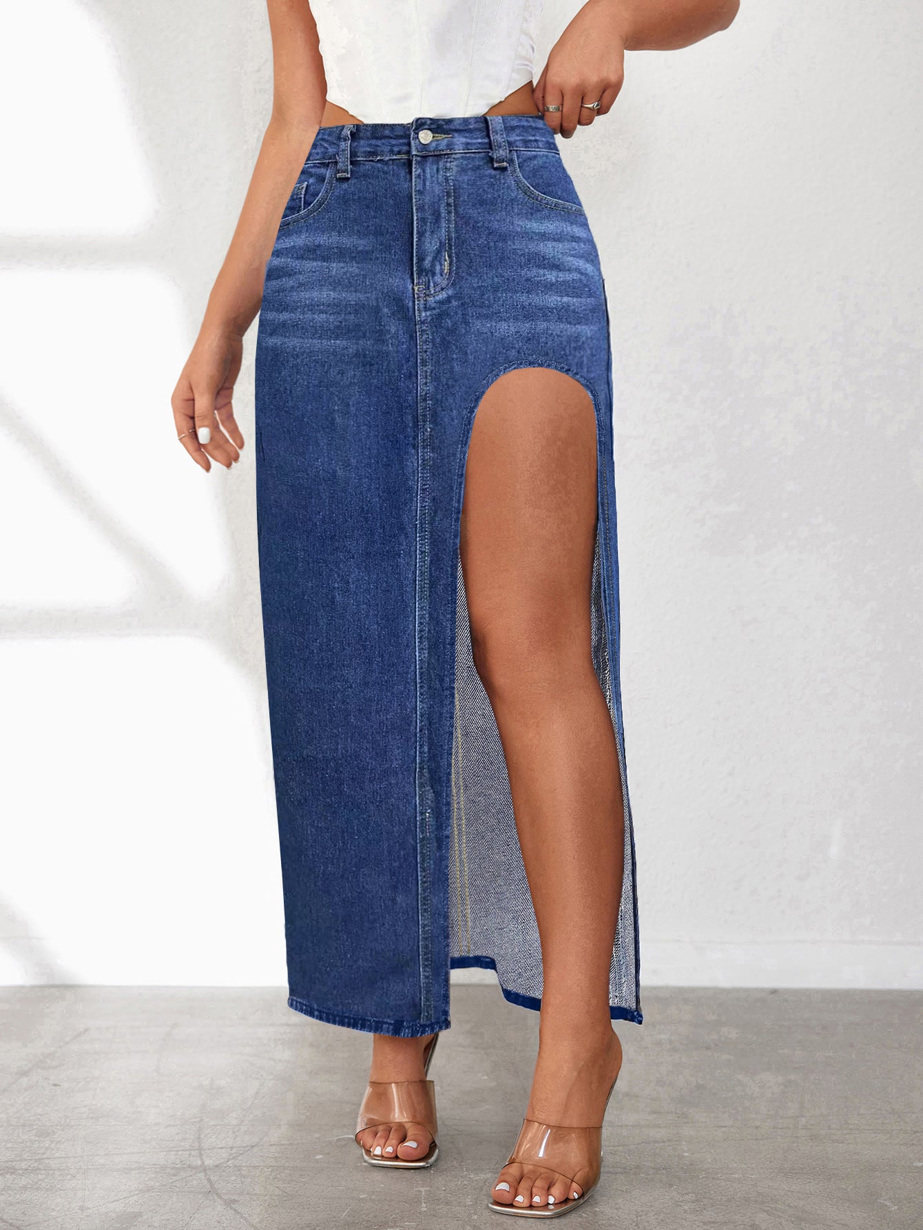 Damen Jeansrock mit hohem Schlitz und lässigem Schnitt Stalluxe
