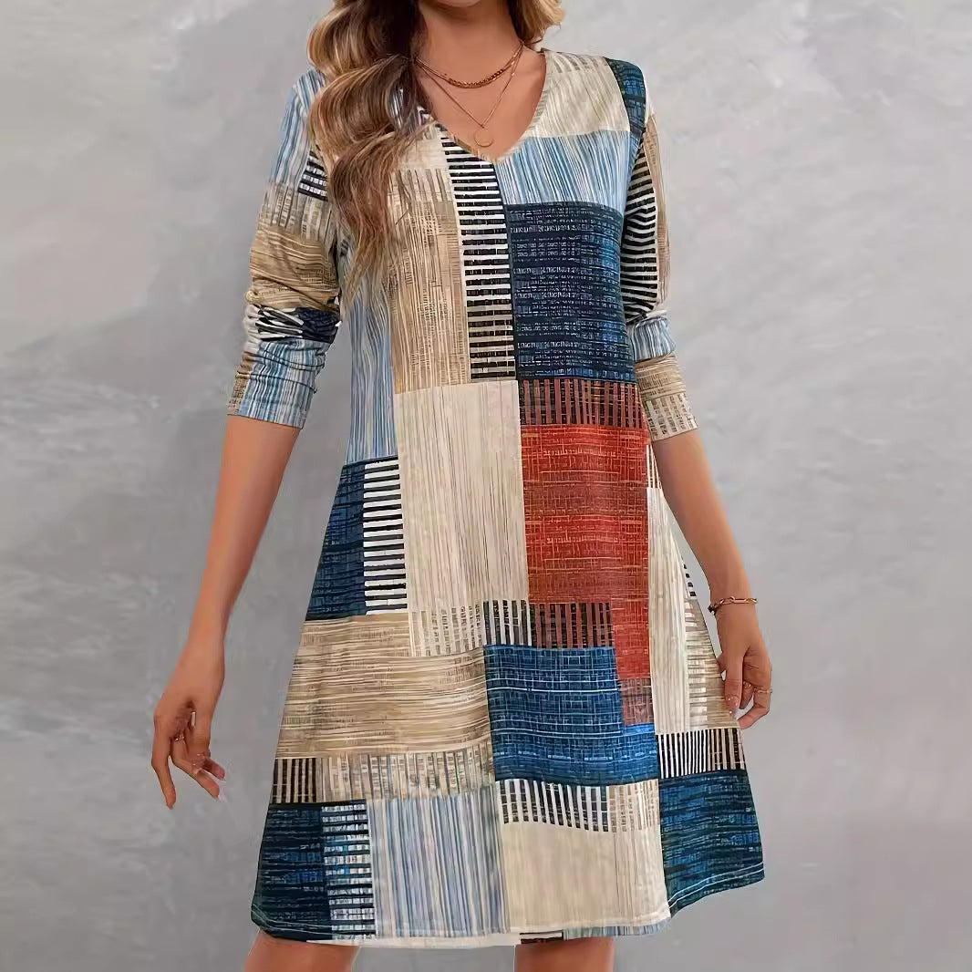 Damen Freizeitkleid mit grafischem Muster und lockerem Schnitt Stalluxe