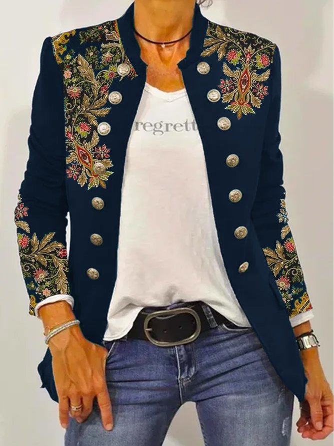 Damen Elegante Blazerjacke mit floralem Stickdesign und kontrastierenden Knöpfen Stalluxe