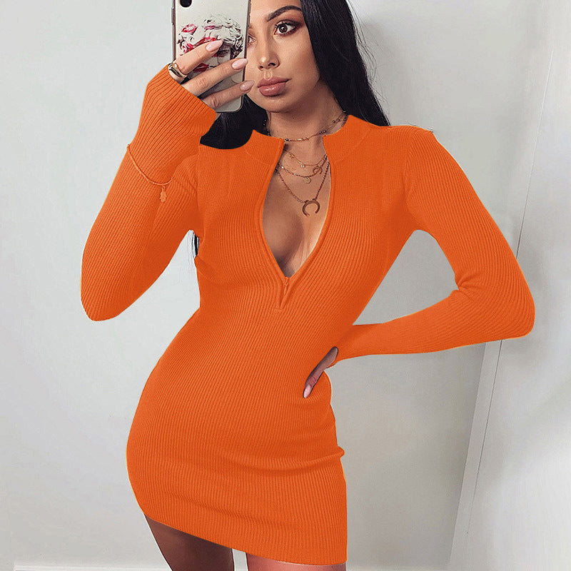 Damen Knit Kleid mit tiefem V-Ausschnitt und langen Ärmeln Stalluxe