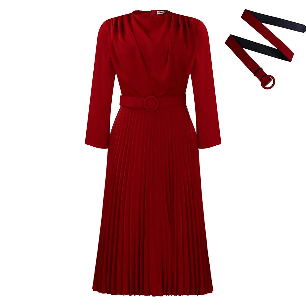 Damen Plisseekleid mit elegantem V-Ausschnitt und Gürtel Stalluxe