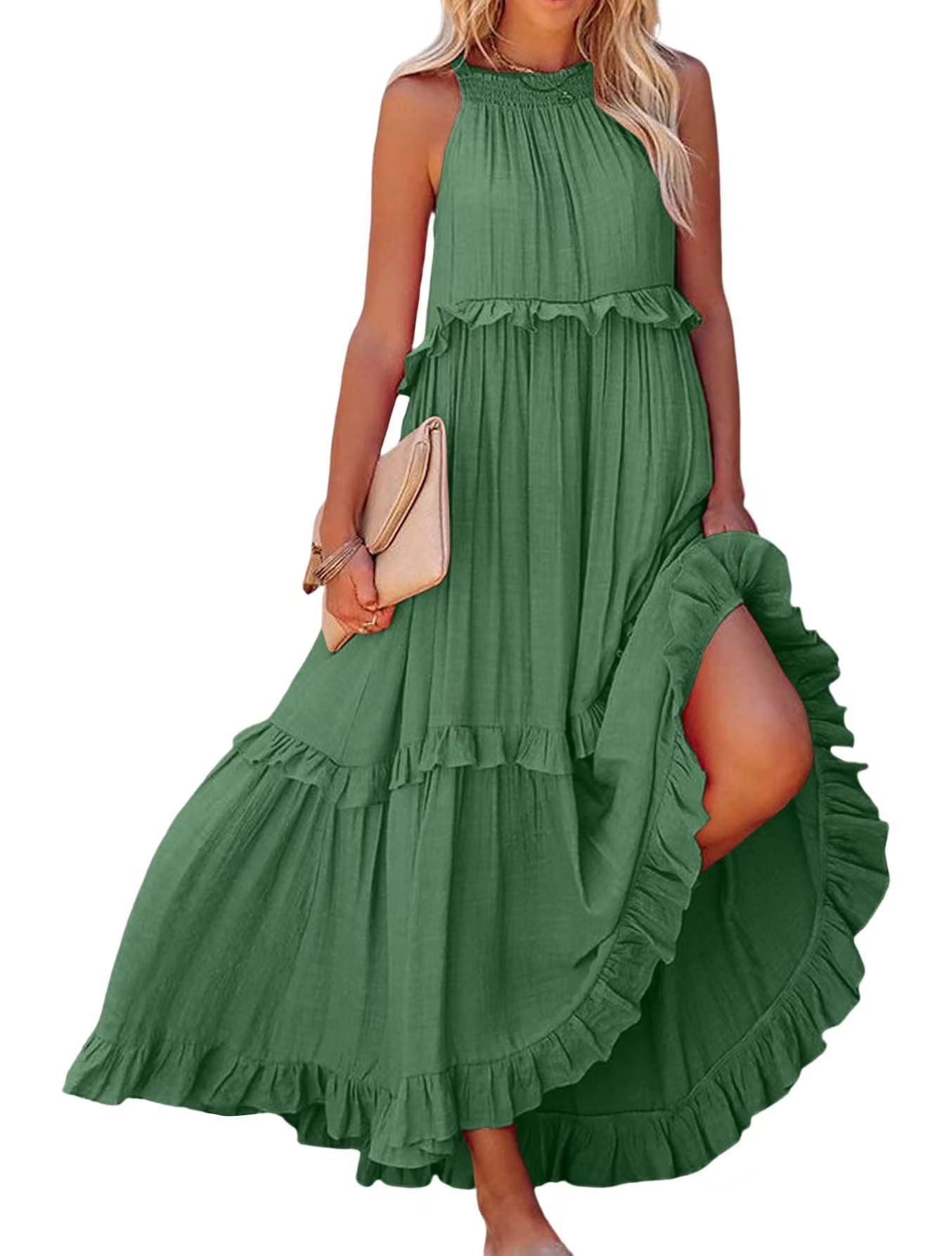 Damen Luftiges Maxikleid mit Rüschendetails und hoher Taille Stalluxe