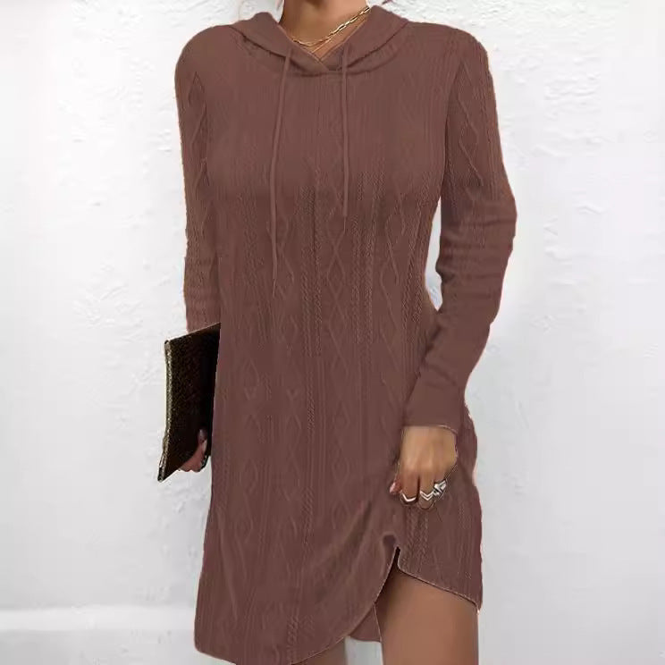 Damen Hoodie-Kleid mit elegantem Strickmuster und schickem Seitenschlitz Stalluxe