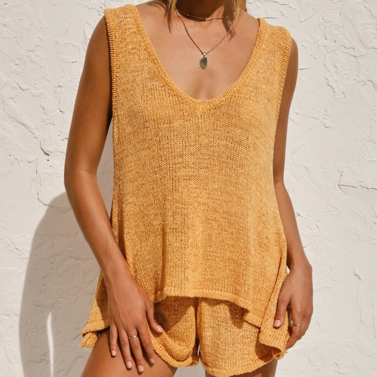 Damen lässiges Strick-Top und Shorts Set Stalluxe