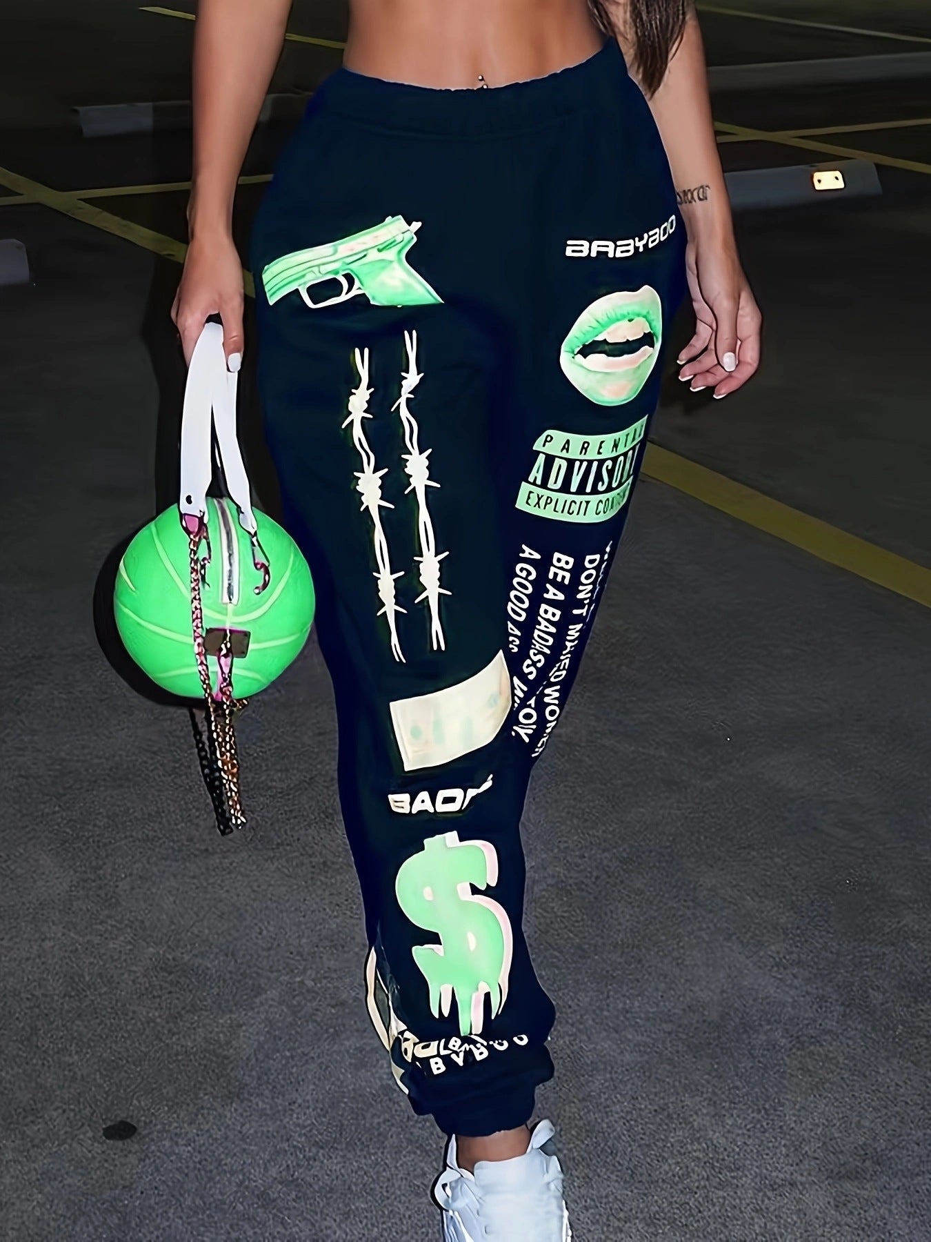 Damen lässige Sporthose mit auffälligen Schriftzügen und Grafikdesign Stalluxe