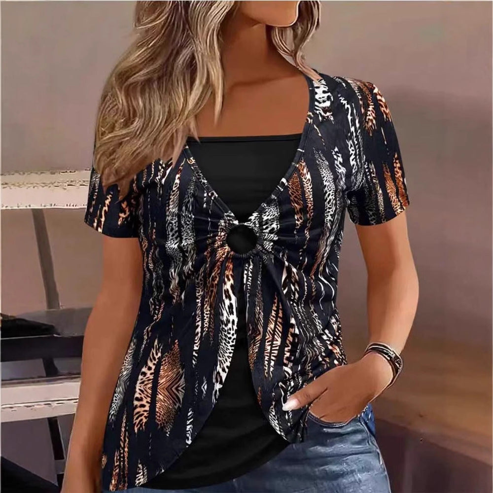 Damen lässiges Oberteil mit modischem Knotendetail und animalischem Print Stalluxe