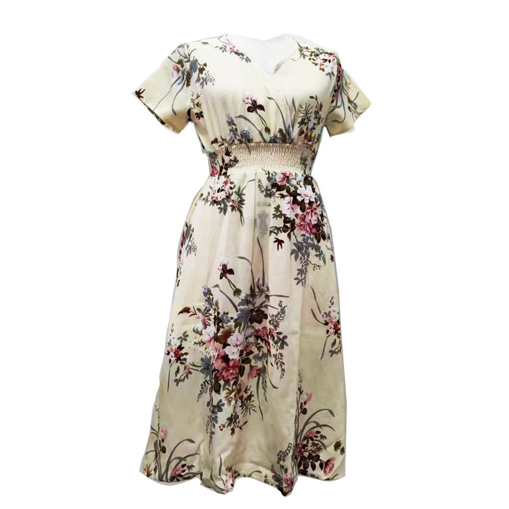 Damen Maxikleid mit floralen Mustern und elastischem Taillenbund Stalluxe