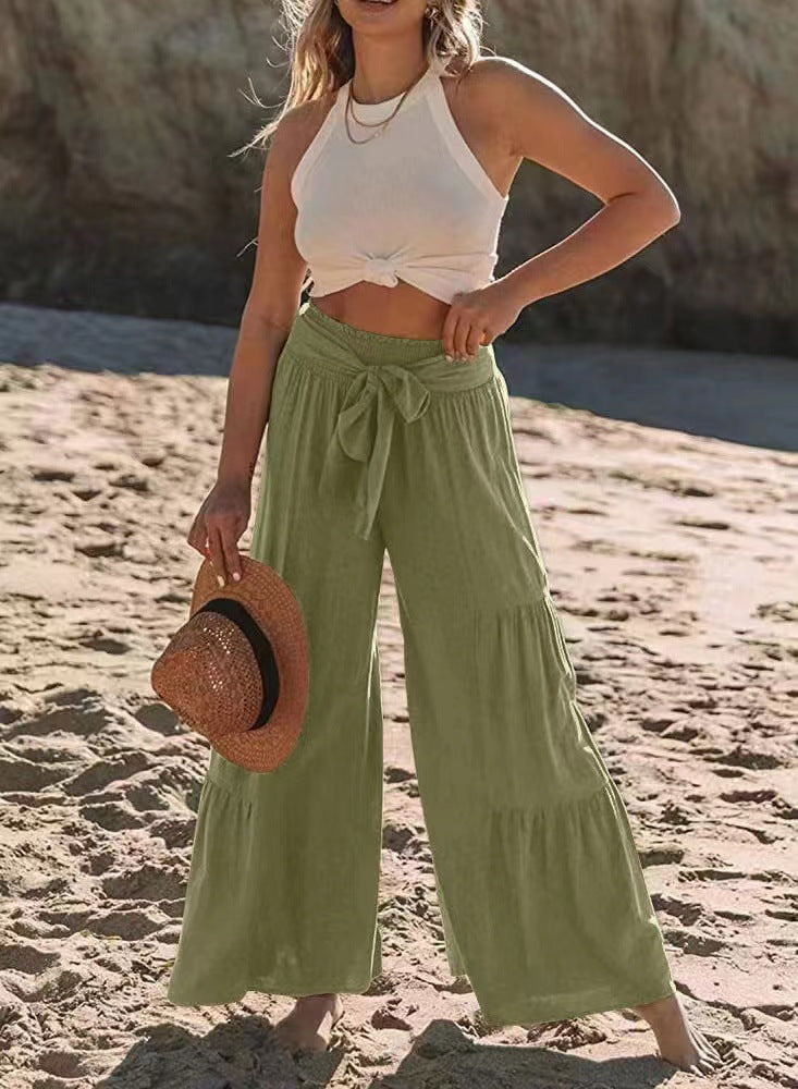 Damen luftige Palazzo-Hose mit elastischem Bund und praktischem Bindegürtel Stalluxe