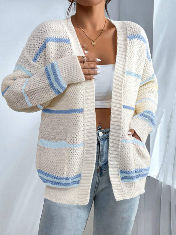 Damen Strickjacke mit buntem Streifenmuster und lässigem Schnitt Stalluxe