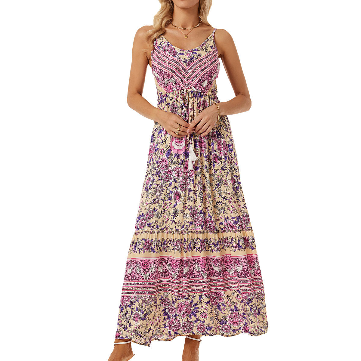Damen luftiges Maxikleid mit verspieltem floralem Design und Taillenzug Stalluxe