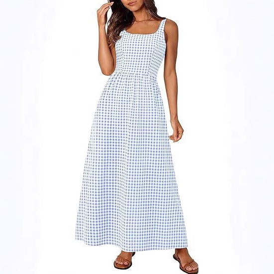 Damen MAXIKLEID mit Karomuster und schmalen Trägern Stalluxe