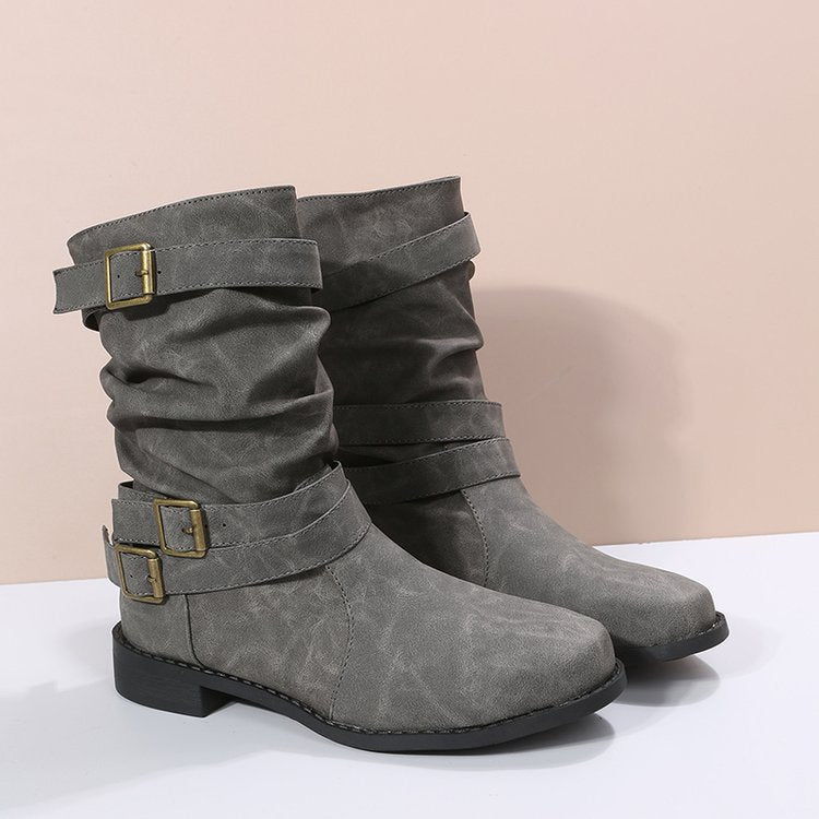 Damen Faltbare Stiefel mit verstellbaren Riemen Stalluxe
