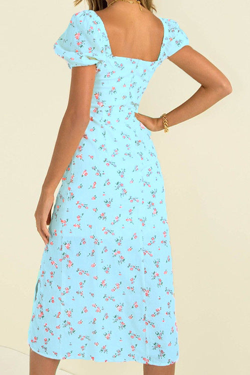 Damen Midi-Kleid mit schickem Quadrat-Ausschnitt und seitlichem Schlitz Stalluxe