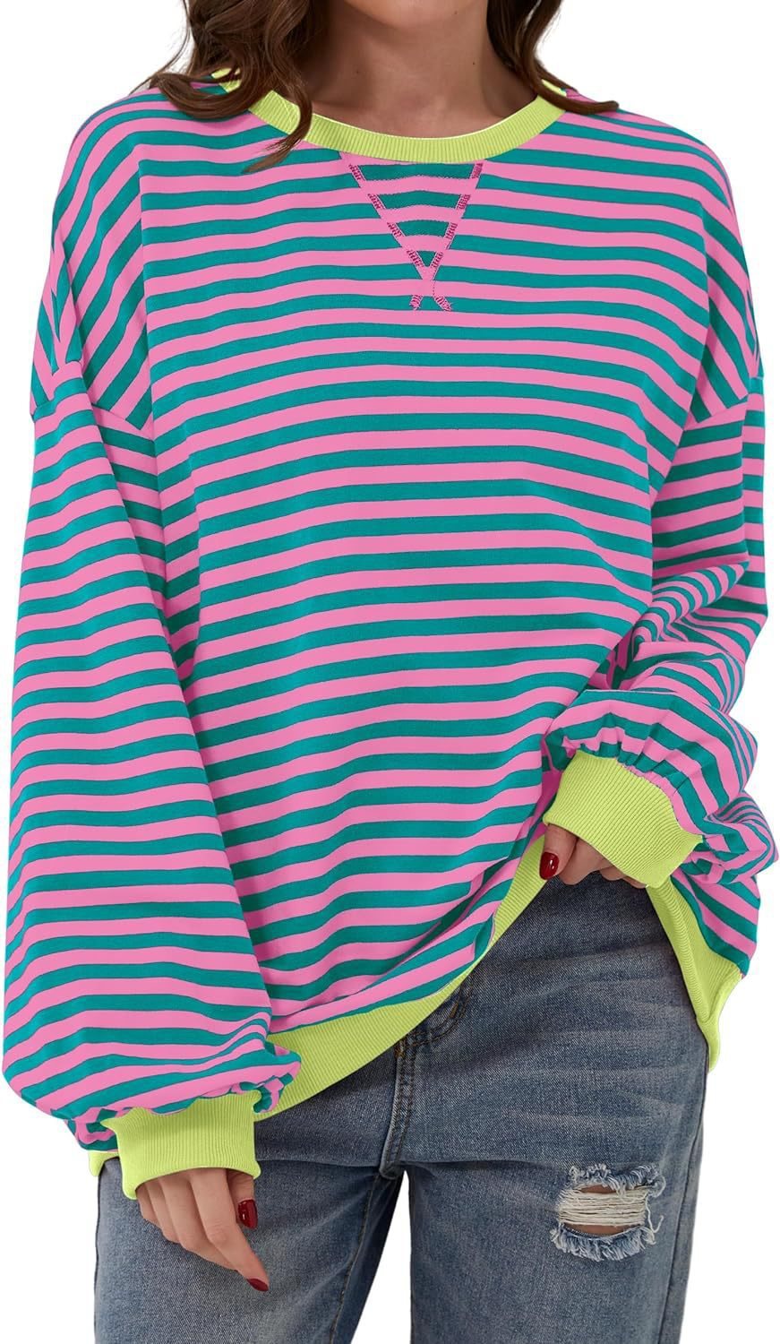 Damen lässiger Sweater mit auffälligem Streifenmuster und elastischen Bündchen Stalluxe