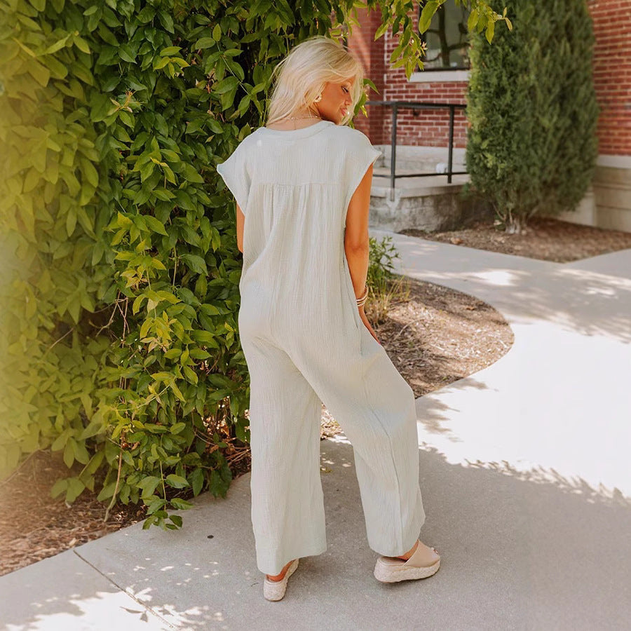 Damen Jumpsuit mit Knopfleiste und weit geschnittenem Bein Stalluxe