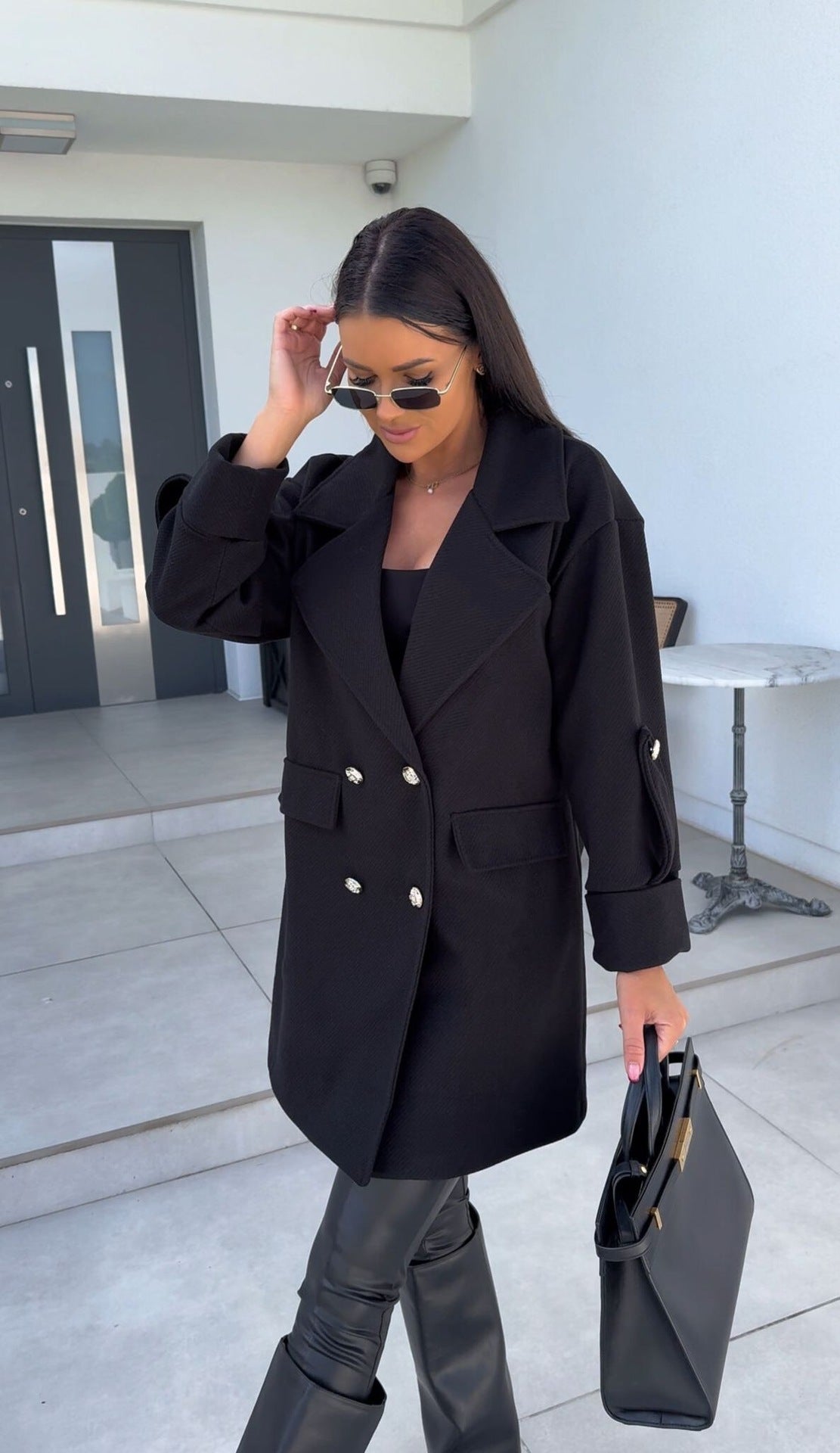 Damen Eleganter Oversized-Doppelreiher-Mantel mit strukturiertem Obermaterial Stalluxe