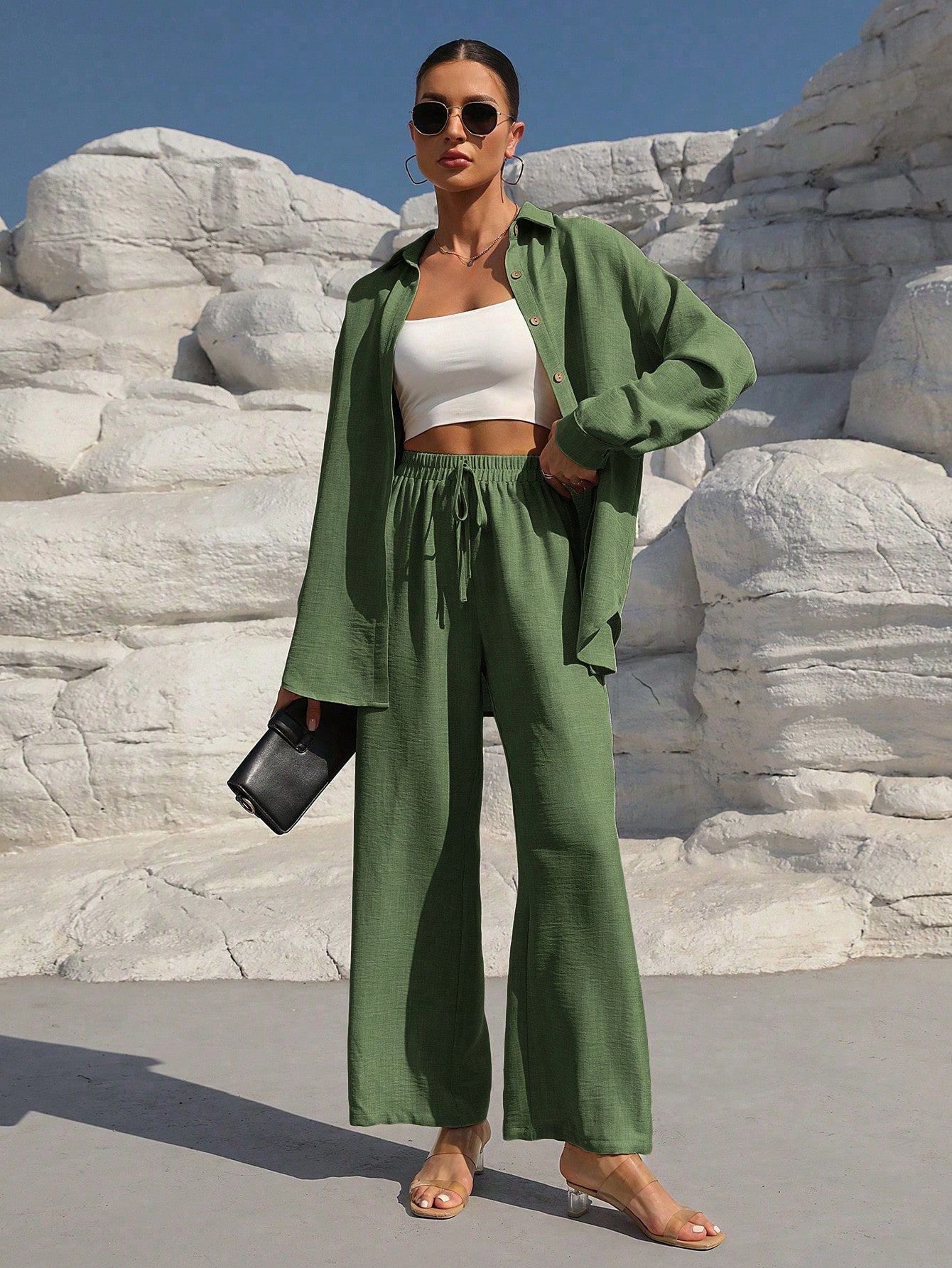 Damen elegantes und lässiges Leinen-Loungewear-Set mit lockerer Passform Stalluxe