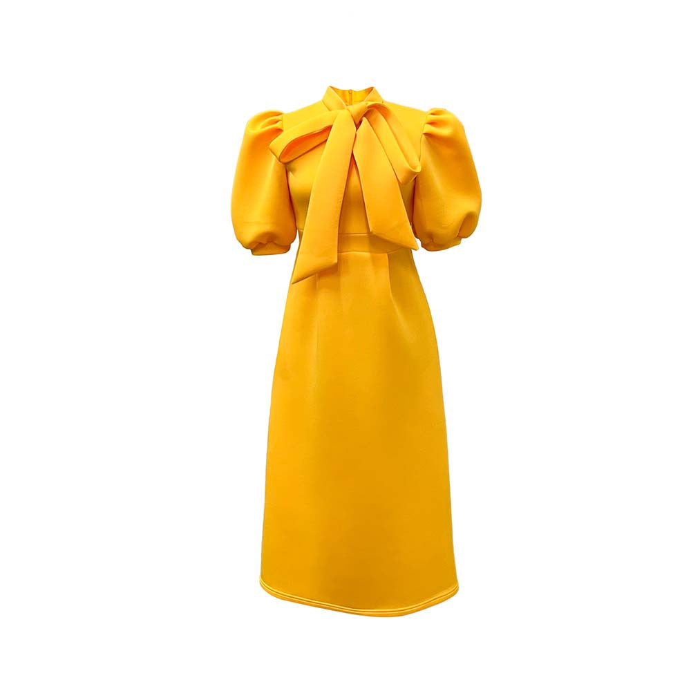 Damen Maxikleid mit voluminösen Puffärmeln und eleganter Schleifenverzierung Stalluxe