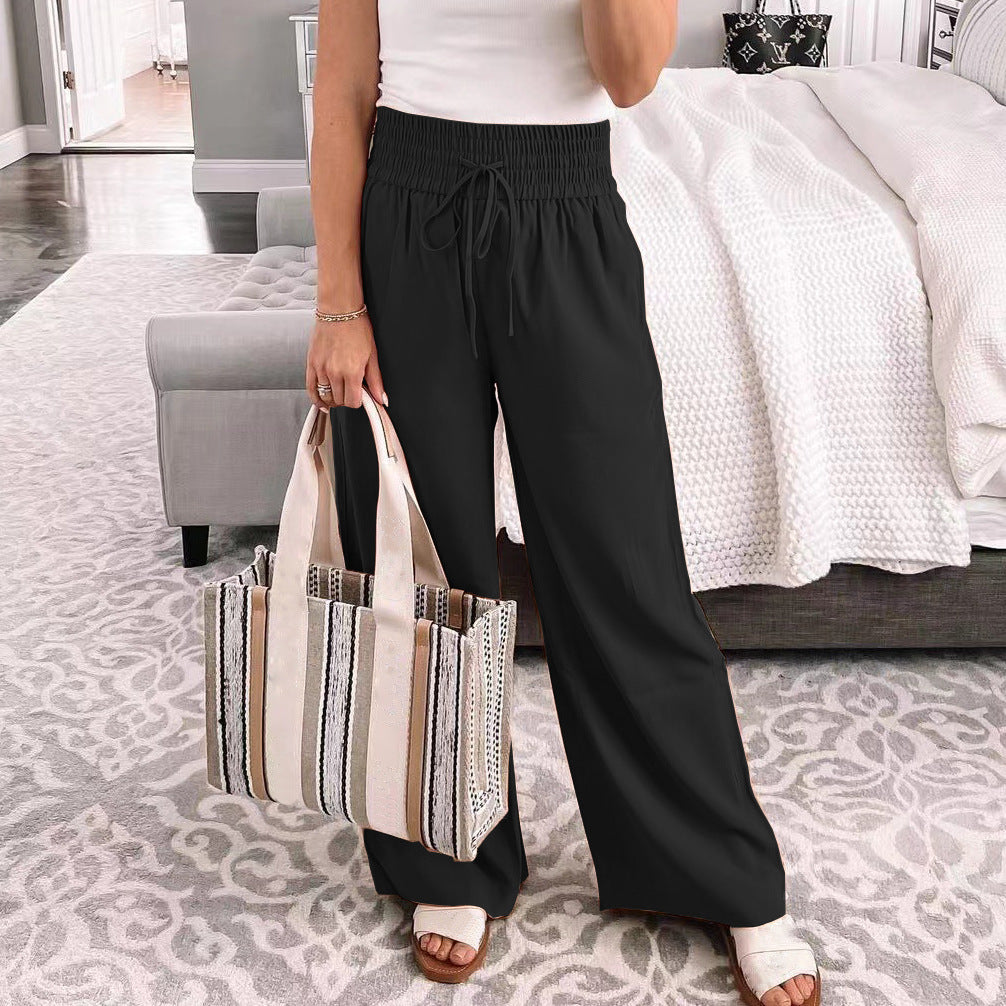 Damen Weit geschnittene Freizeithose mit elastischem Bund und verstellbarem Kordelzug Stalluxe
