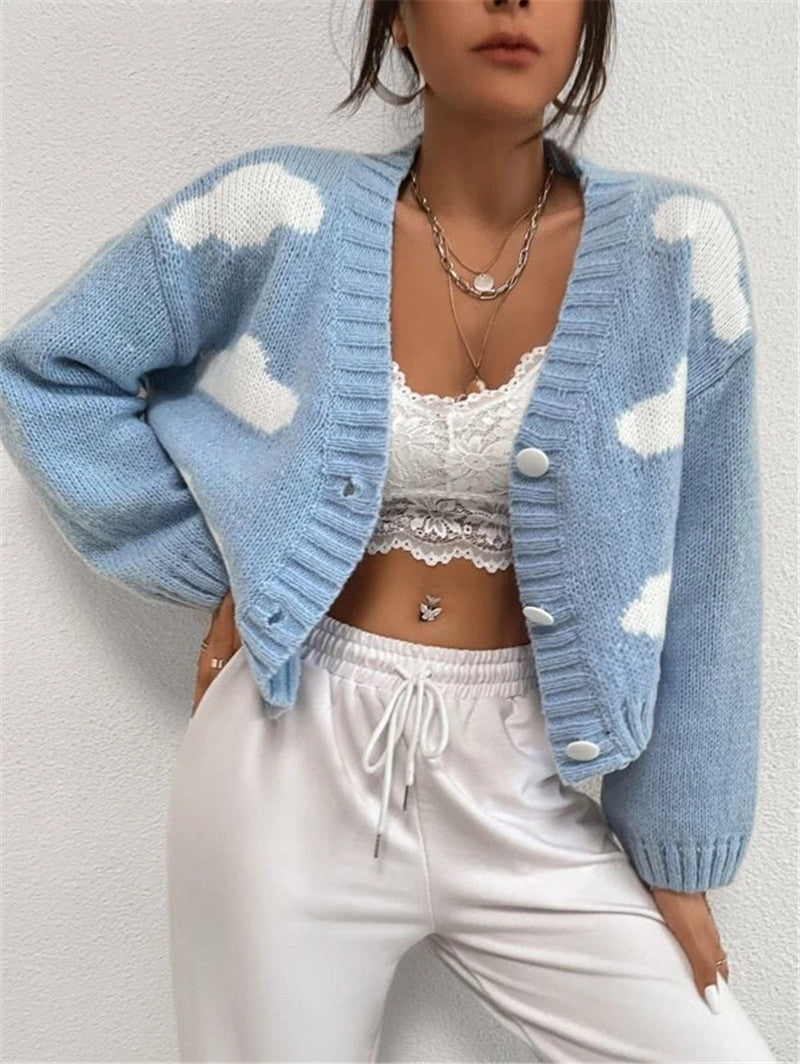 Damen lässige Strickjacke mit detailreicher Wolkenoptik und Knopfverschluss Stalluxe