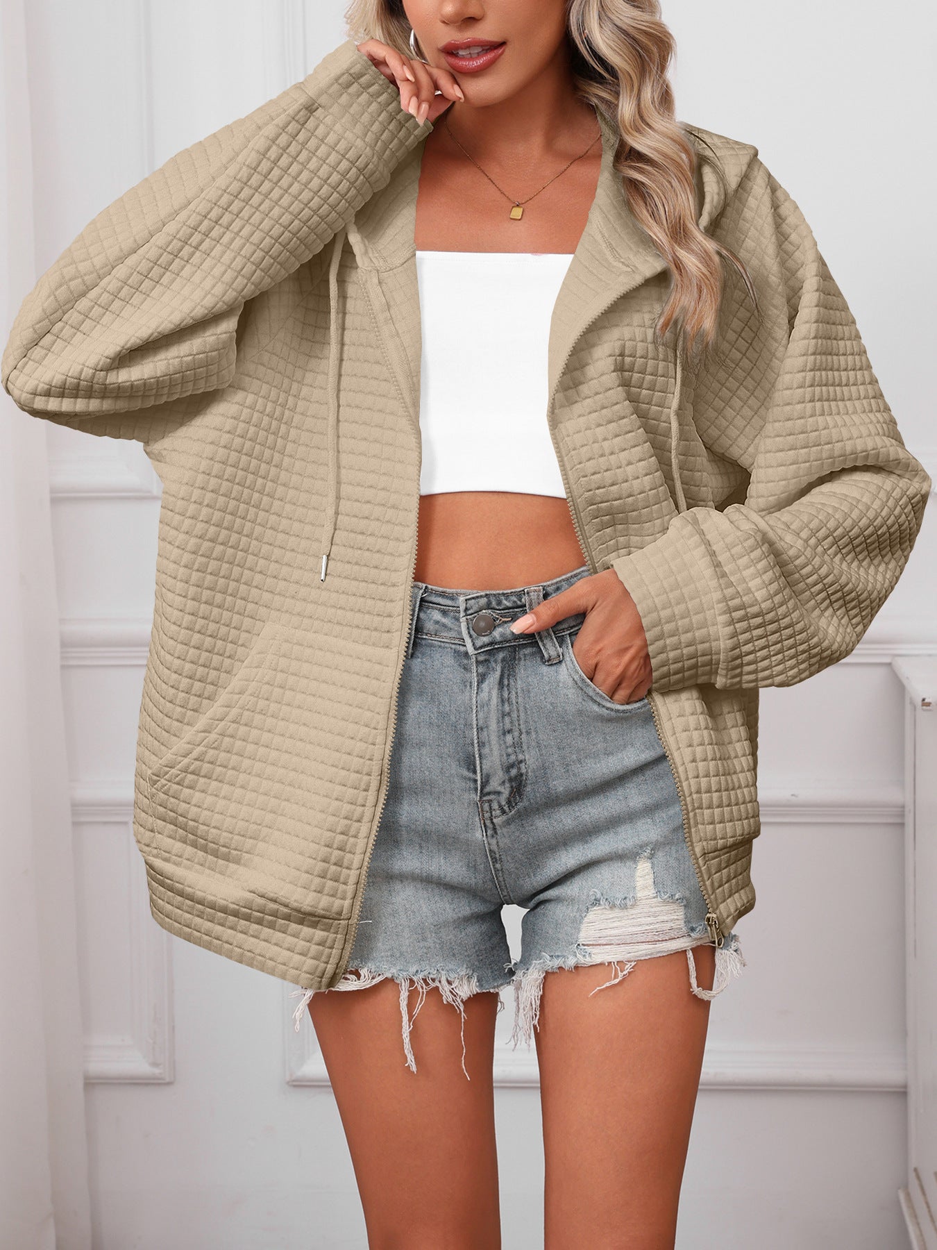 Damen Oversized Kapuzenjacke aus strukturiertem Material Stalluxe