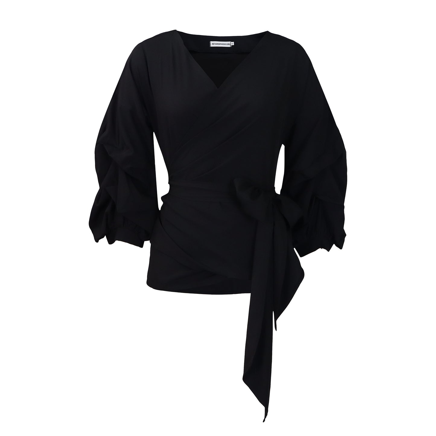 Damen Wickelbluse mit voluminösen Ärmeln und Taillengürtel Stalluxe