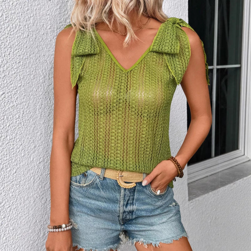 Damen Netztop mit Schleifen-Detail Stalluxe