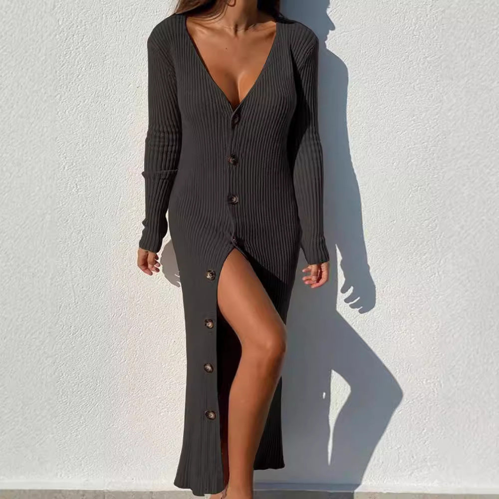 Damen Knielanges Wickelkleid mit Knopf-Details und seitlichem Schlitz Stalluxe