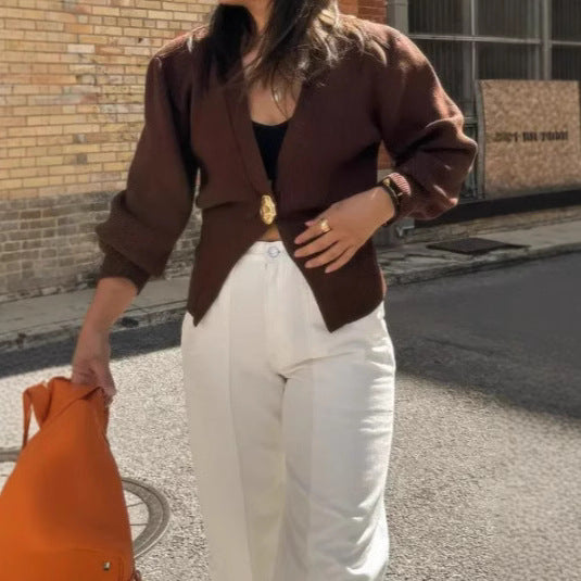 Damen Eleganter und lässiger Cardigan mit tiefem Ausschnitt und Schmuckknopf Stalluxe