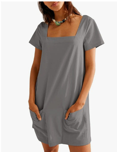 Damen lässiges Tunika-Kleid mit praktischen Taschen und Quadrat-Ausschnitt Stalluxe