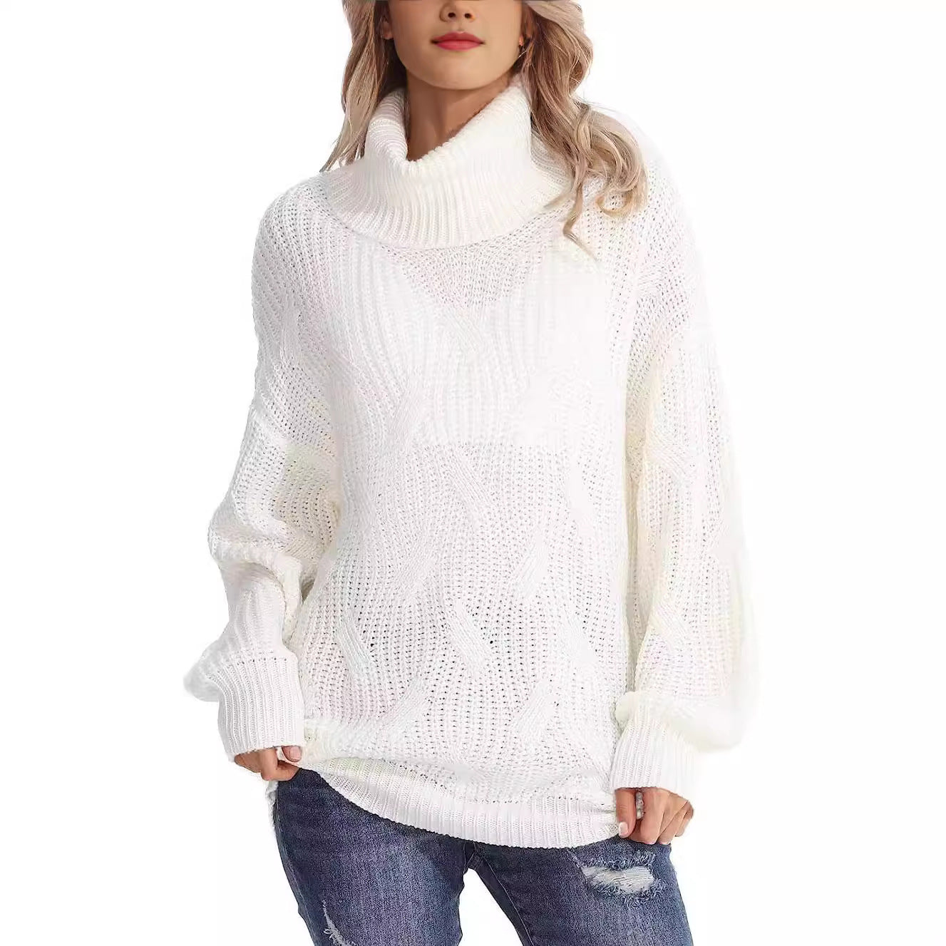 Damen Weicher Strickpullover mit hohem Kragen und Kabelmuster Stalluxe