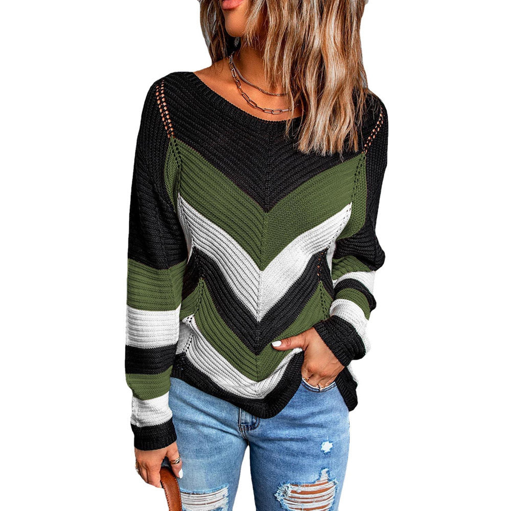 Damen Lässiger Strickpullover mit Chevron-Muster und luftigem Schnitt Stalluxe