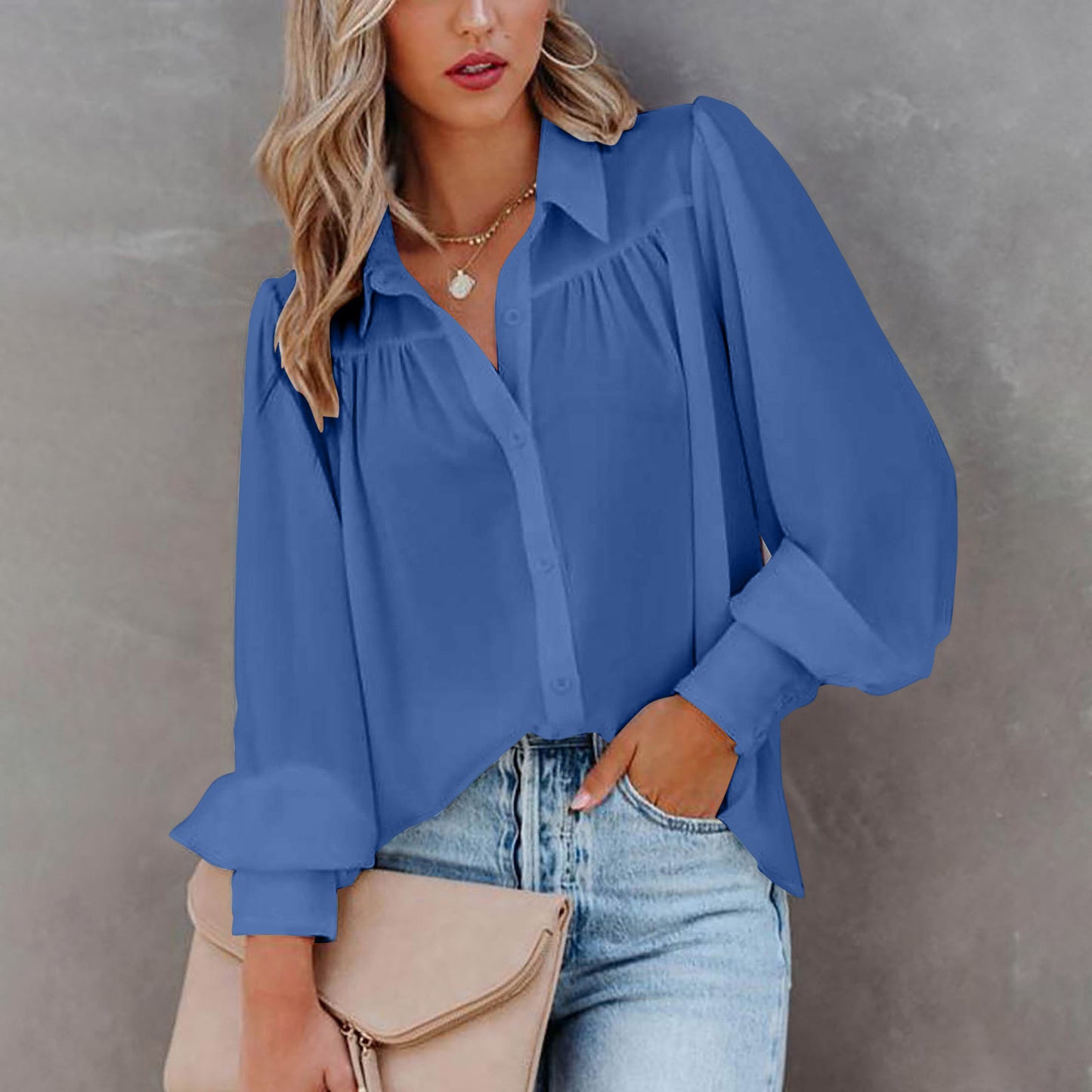 Damen Modische Bluse mit voluminösen Ärmeln und Knopfleiste Stalluxe