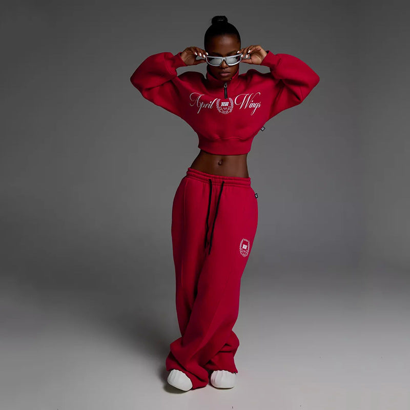 Damen modisches Sweatshirt mit Reißverschluss und weiten Jogginghose Stalluxe