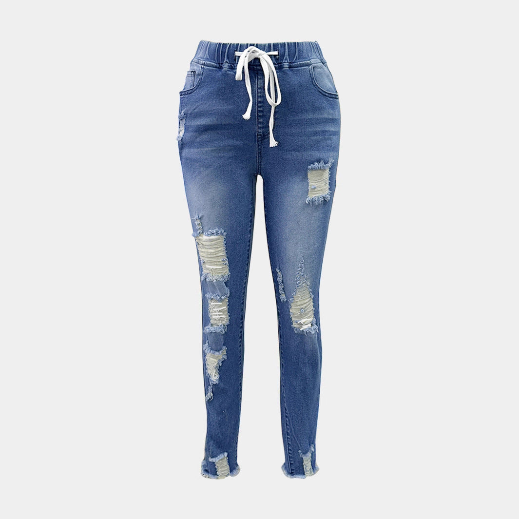 Damen Ripped Skinny Jeans mit elastischem Bund und modischen Destroyed-Details Stalluxe