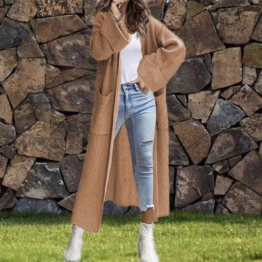 Damen Lange Strickjacke mit modischer Struktur und praktischen Taschen Stalluxe