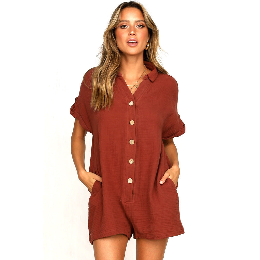 Damen Jumpsuit mit knöpfbarem Kragen und lässigem Schnitt Stalluxe