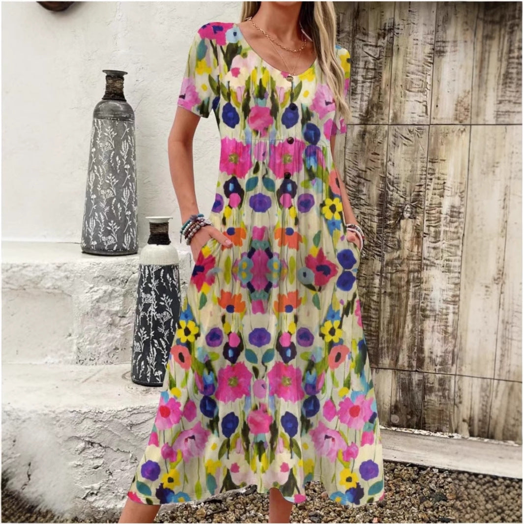Damen Maxi-Kleid mit floralem Design und praktischen Taschen Stalluxe