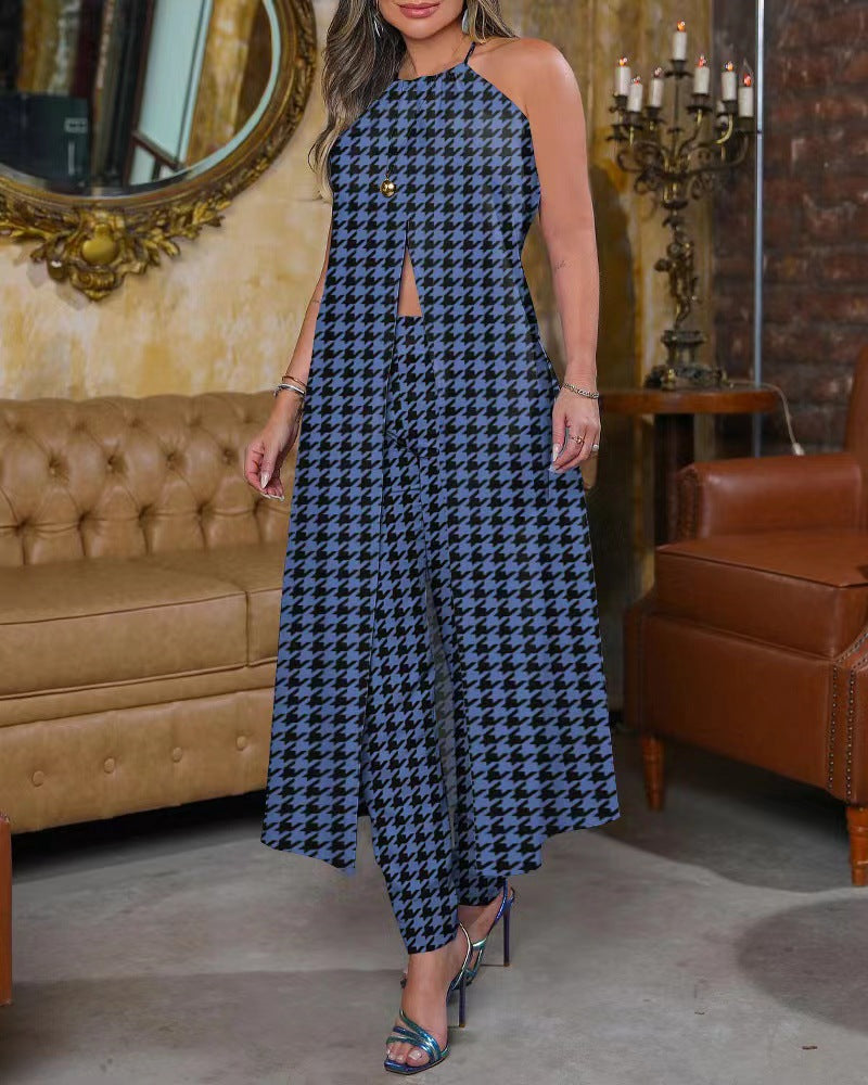 Damen Eleganter Overall mit hohem Kragen und modischem Karomuster Stalluxe