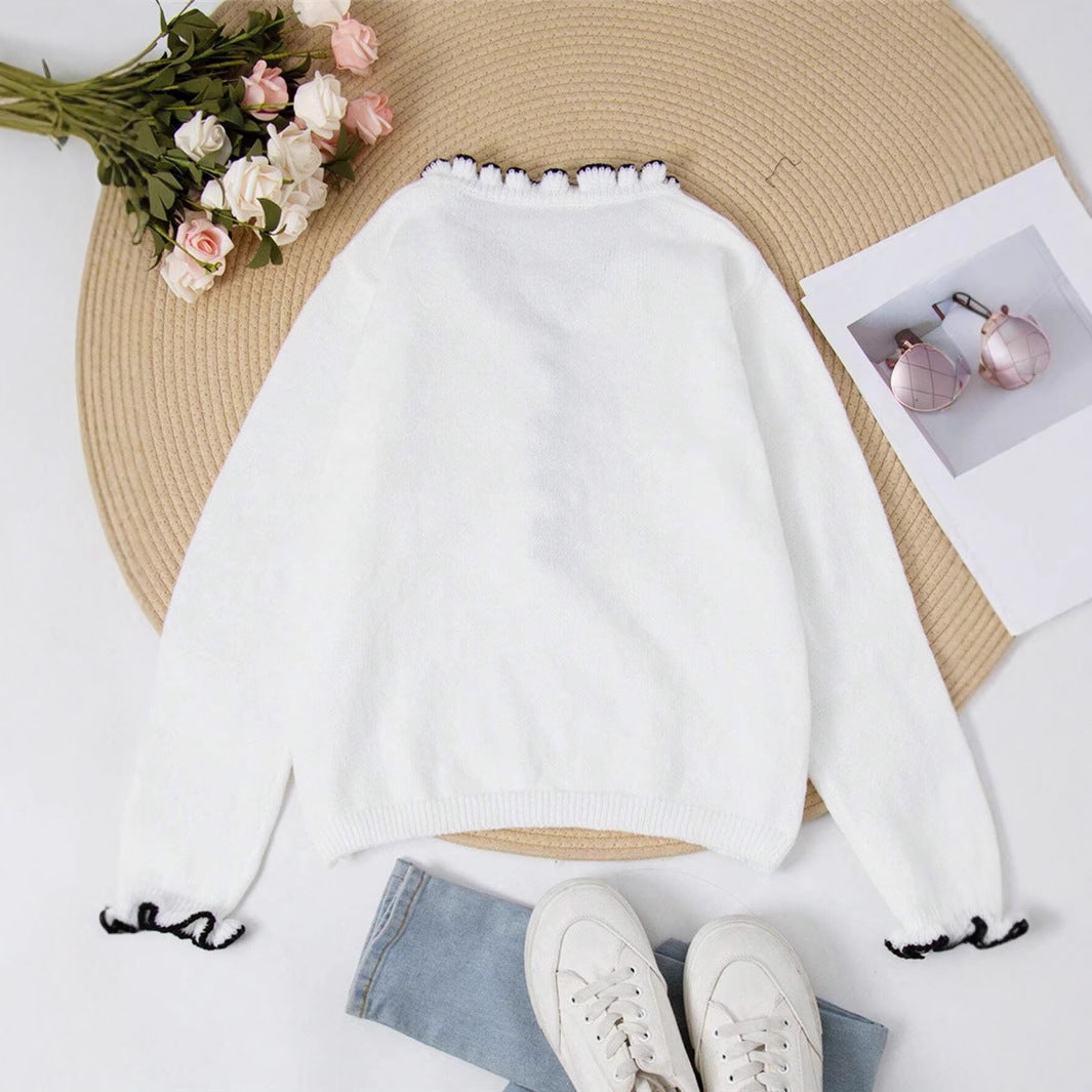 Damen Elegantes Sweatshirt mit Rüschendetails und Perlenknöpfen Stalluxe