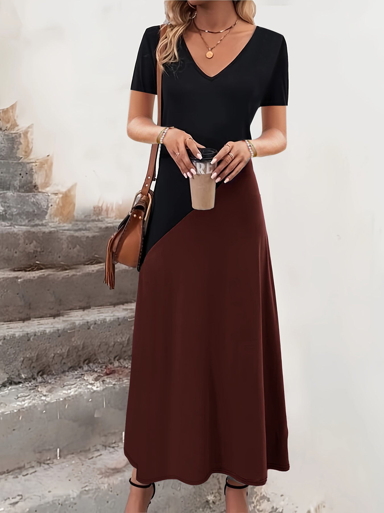 Women's Color-Block Maxi Dress Stalluxe
