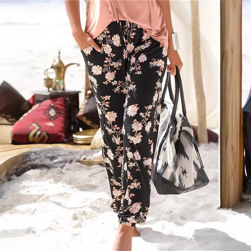 Damen Freizeithose mit floralem Muster und elastischem Bund Stalluxe