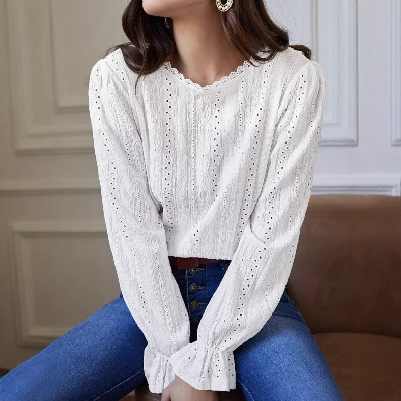 Damen elegante Bluse mit Rüschendetails und Lochstickerei Stalluxe
