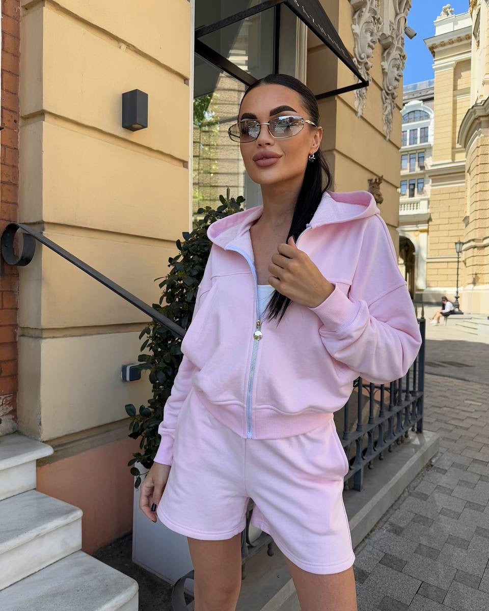 Damen trendy Kapuzenjacke und Shorts Set Stalluxe