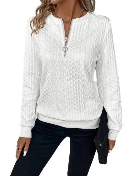 Damen Sweatshirt mit Zopfmuster und halbem Reißverschluss Stalluxe