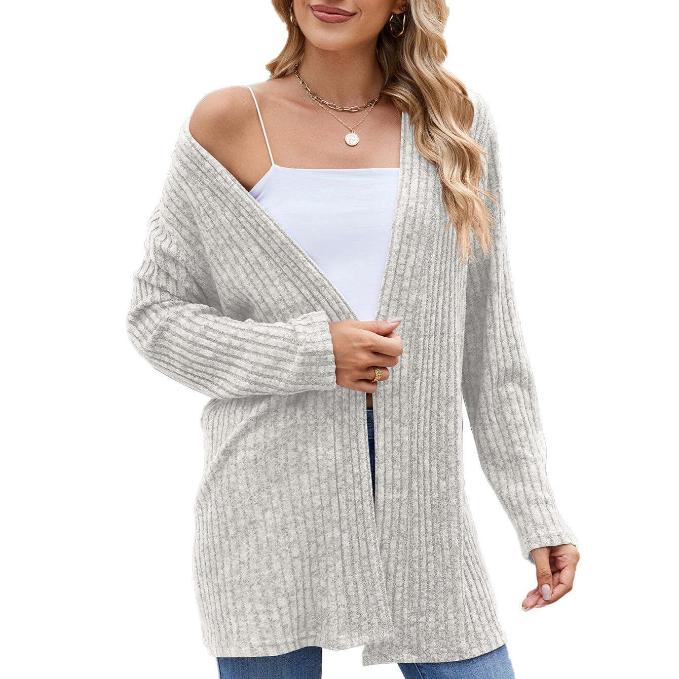 Damen elegante Strickjacke mit offenem Design und feiner Rippenstruktur Stalluxe