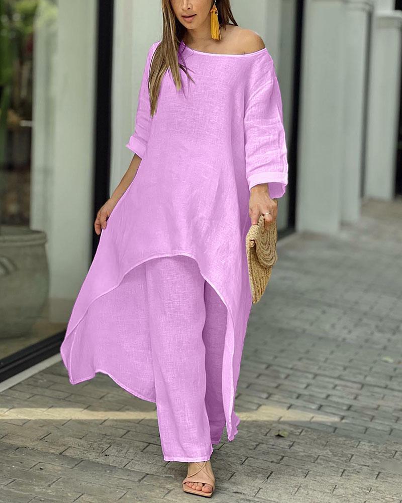 Women's Elegant Asymmetric Linen Tunic and Pants Set Stalluxe