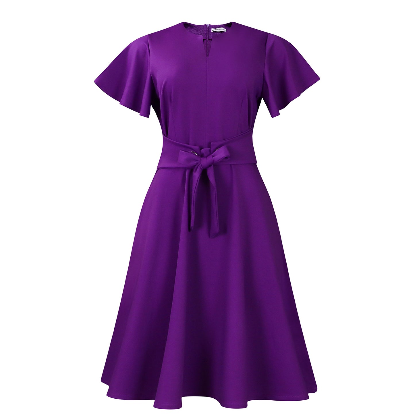 Damen Midi-Kleid mit eleganten Volantärmel und schickem Taillengürtel Stalluxe