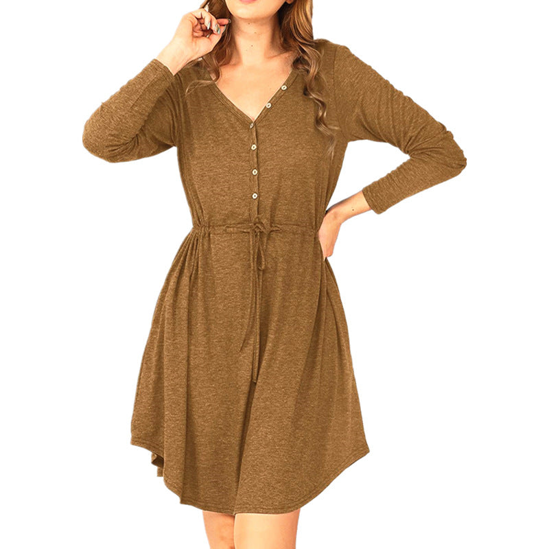 Damen lässiges Wickelkleid mit Knopfdetails und Taillenzug Stalluxe