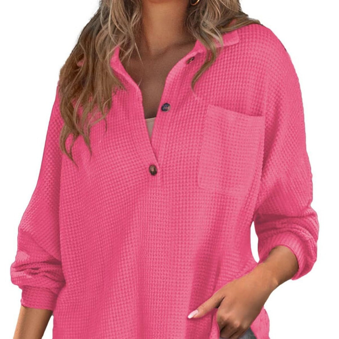 Damen lässiges Waffelshirt mit Knopfdetails und Taschen Stalluxe